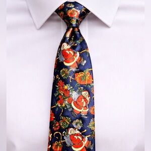 Vintage Man Road Christmas Tie Santa Gift Print Holiday Novelty Blue